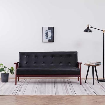 vidaXL Driezitsbank / zetel kunstleer zwart, Verzenden, Nieuw