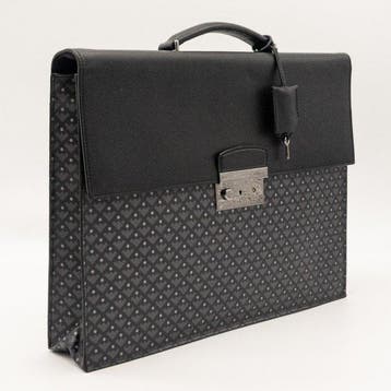 Bally - Black-Grey check-Grained Leather Briefcase – Key