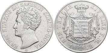 Taler, daalder 1842 G Sachsen-coburg-gotha Ernst I 1826-1844, Verzenden, België