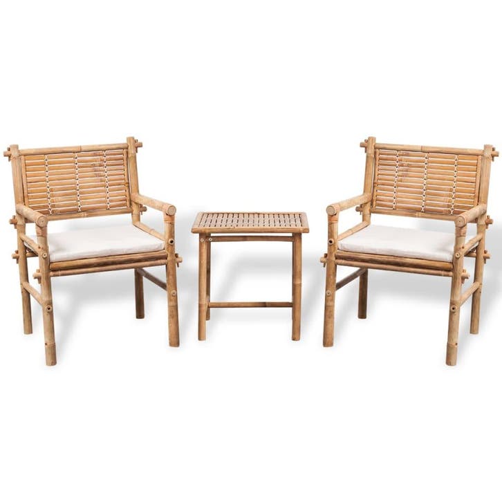 vidaXL 3-delige Bistroset met kussens bamboe, Tuin en Terras, Tuinsets en Loungesets, Nieuw, Verzenden