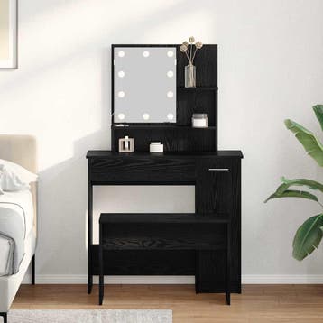 vidaXL LED Kaptafel Set met lade 2 pcs Zwart Eiken Bewerkt, Verzenden, Nieuw