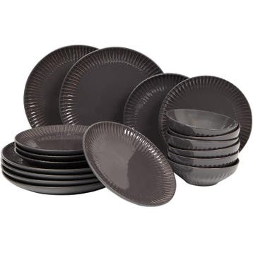 Service de table Shiny - gris - 18 pièces | 6 personnes, Verzenden