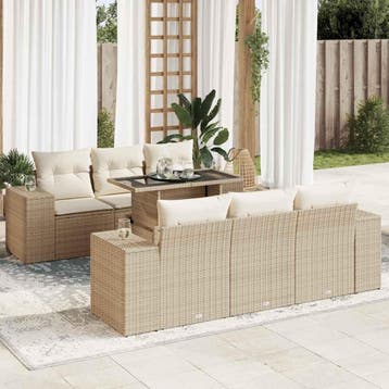 vidaXL 7-delige Loungeset met kussens poly rattan beige, Verzenden, Nieuw, Loungeset