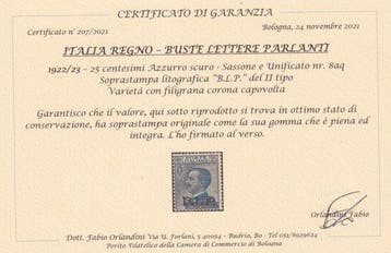 Koninkrijk Italië 1923 - BLP 25c met omgekeerd
