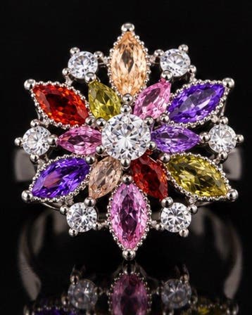925 Sterling Zilveren Franse Multicolor Bloemenring: