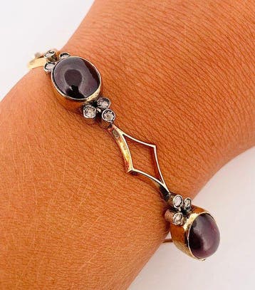 Armband - 18 karaat Geel goud Granaat - Diamant, Nieuw