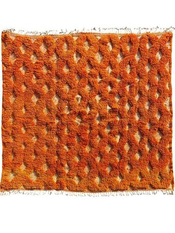 Tapis en laine orange marocain – Tapis géométrique fait à la