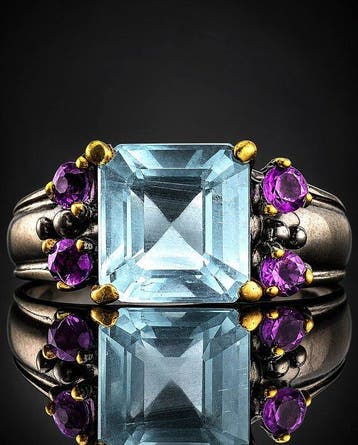 Sans prix de réserve - Bague Bague en aigue-marine bleue -, Bijoux, Sacs & Beauté