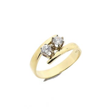 Gouden toi et moi ring met roos geslepen diamant; 14 kara..., Gebruikt, 20 of groter, Ophalen of Verzenden, Met edelsteen