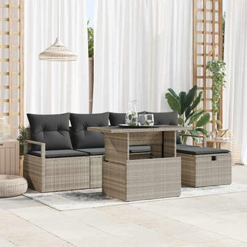vidaXL Tuinbank Set 6 st Lichtgrijs poly rattan, Jardin & Terrasse, Verzenden