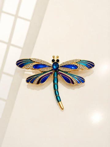 grote libellenbroches Swarovski-kristallen – gouden metaal,