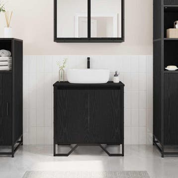 vidaXL Wastafel kabinet voor de badkamer Zwart Eiken 60 x 35, Verzenden, Nieuw