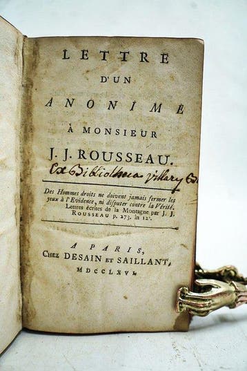 Elie Luzac - Lettre dun anonime à Monsieur J. J. Rousseau -