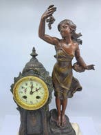 Slingerklok - Antiek Messing, Marmer, Zinklegering -, Antiek en Kunst, Antiek | Klokken