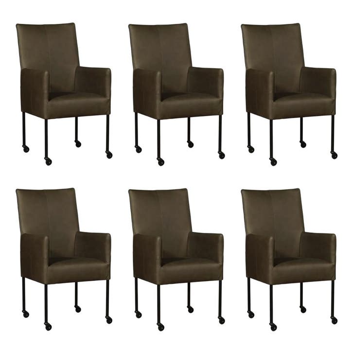 Set van 6 Leren eetkamerstoelen Spark - Rancho Green, Huis en Inrichting, Stoelen, Nieuw, Eén, Leer, Ophalen of Verzenden