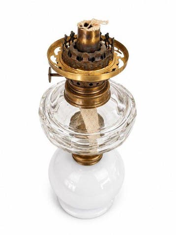 Olielamp - Porselein, Messing, Kristal - Victoriaans