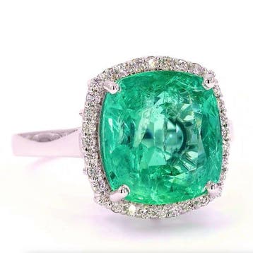 Ring - 14 karaat Witgoud - 5.28ct. tw. Smaragd - Diamant