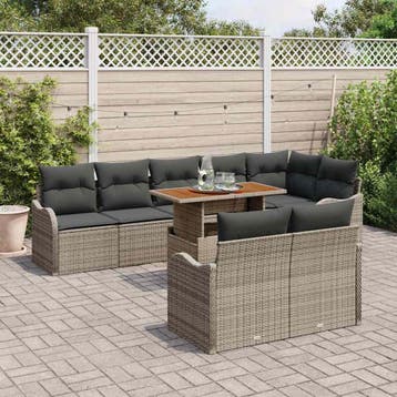 vidaXL Tuinbank Set 9 st Grijs Poly rattan, Verzenden