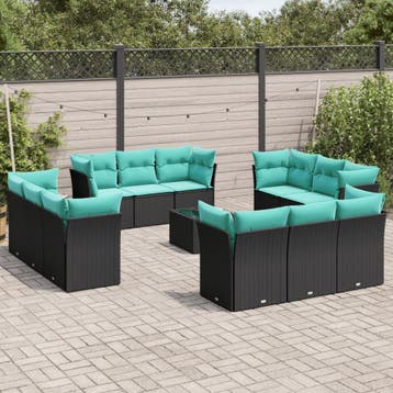 vidaXL 13-delige Loungeset met kussens poly rattan zwart, Verzenden, Loungeset