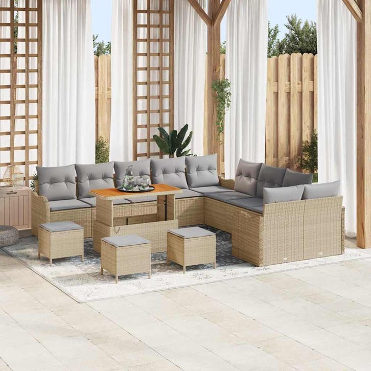vidaXL Tuinbank Set met kussen met opslag 14 pcs Beige en, Tuin en Terras, Tuinsets en Loungesets, Nieuw, Verzenden