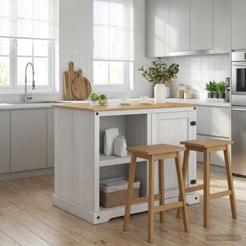 vidaXL Keuken Trolley 2 pcs Wit en Honingwas 112 x 77 x 91,5, Huis en Inrichting, Verzenden, Nieuw