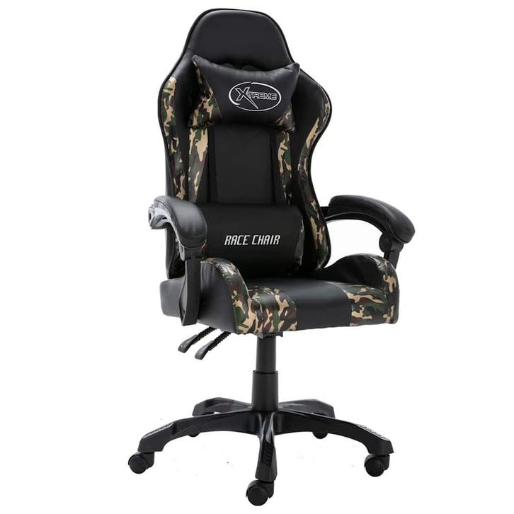 vidaXL Racestoel kunstleer zwart en camouflage, Maison & Meubles, Chaises de bureau, Envoi