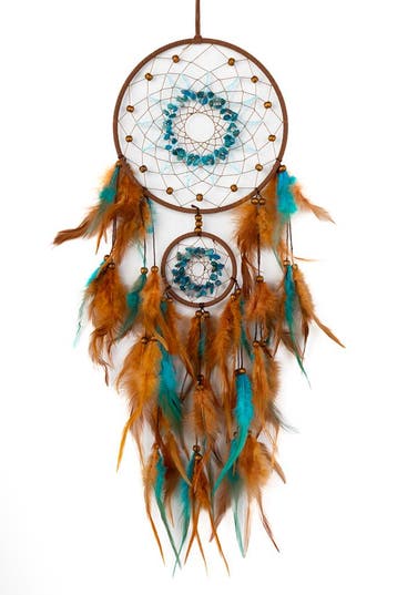KIMU® Dromenvanger Bruin Turquoise Dreamcatcher Veren Macram, Ophalen of Verzenden, Nieuw