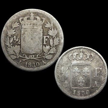 Frankrijk. Charles X. 1/2 Franc 1830-A y 1/4 Franc 1830-A (2
