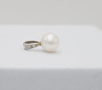 Pendentif - 14 carats Or blanc Perle - Diamant