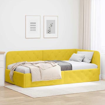 vidaXL Hoek Bed Frame Geel 90 x 200 cm Fluweel, Verzenden, Nieuw