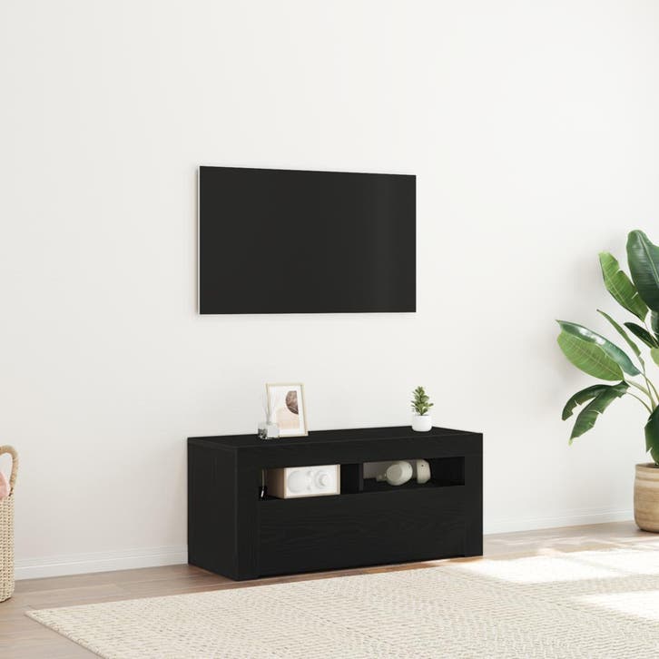 vidaXL TV Kast Zwart Eiken 90 x 35 x 40 cm Bewerkt hout, Huis en Inrichting, Kasten |Televisiemeubels, Nieuw, Verzenden