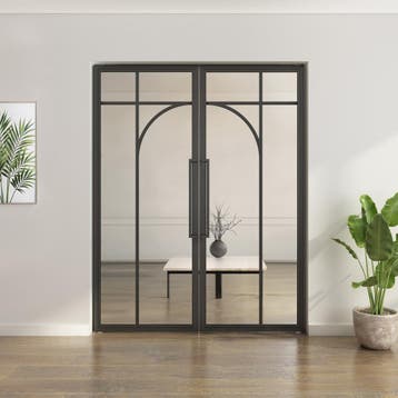 Dubbele stalen taatsdeur Zwart 5 Vlaks rond Helder glas, Minder dan 80 cm, Overige typen, Nieuw, Metaal
