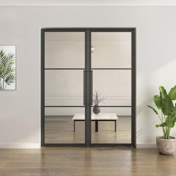 Dubbele stalen taatsdeur - Zwart - 3 Vlaks - Moderne look, Overige typen