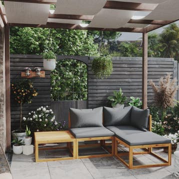 vidaXL 4-delige Loungeset met kussens massief acaciahout, Tuin en Terras, Verzenden, Nieuw, Loungeset