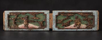 Paneel - Hout - China - Qing Dynastie (1644-1911) - Een paar
