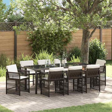 vidaXL Tuin Eettafel Set 9 st Bruin poly rattan, Verzenden
