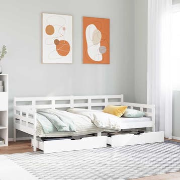 vidaXL Slaapbank met lades 90x190 cm massief grenenhout wit, Verzenden