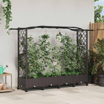 vidaXL Verhoogd Bed met Trellis en Dak Bruin 207 x 40 x 129, Verzenden