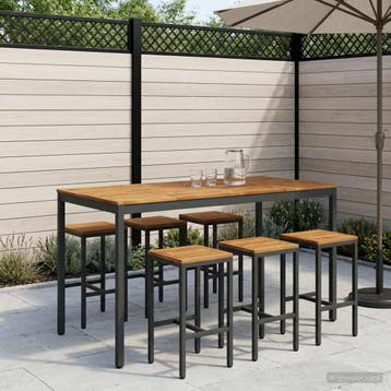 vidaXL Tuin Bar Tafel NAARDEN Naturel en Zwart 180 x 88,5 x, Tuin en Terras, Verzenden, Nieuw