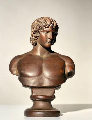 Koudgegoten keramisch borstbeeld van Antinous sculptuur - 17