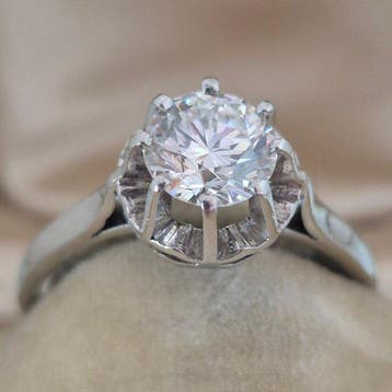 Zonder minimumprijs - Ring Platina - 1.00ct. tw. Diamant, Bijoux, Sacs & Beauté, Bagues
