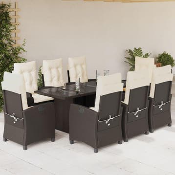 vidaXL 9-delige Tuinset met kussens poly rattan bruin, Verzenden, Nieuw, Tuinset