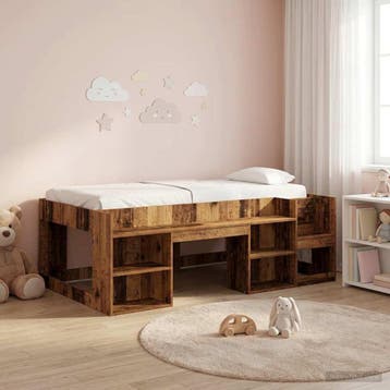 vidaXL Kinderbedframe met opbergruimte Oud hout 90 x 200 cm, Verzenden
