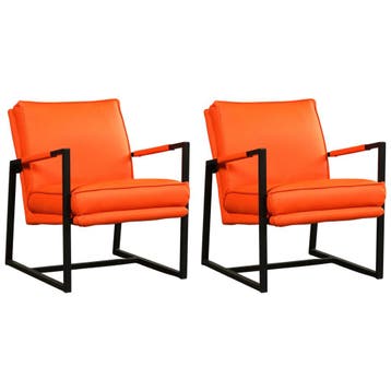 Set van 2 Leren fauteuils Secret - Toledo Orange (oranje), Huis en Inrichting, Fauteuils, Nieuw, Ophalen of Verzenden, 50 tot 75 cm