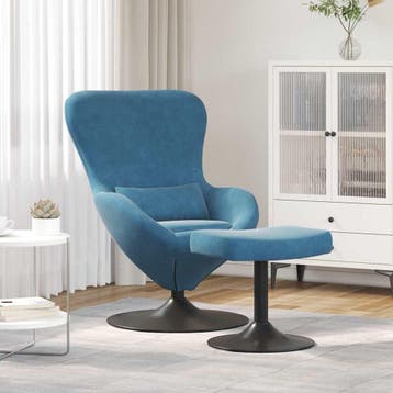 vidaXL Ei Stoel met Voetensteun with Footstool Blauw Fluweel, Verzenden, Nieuw