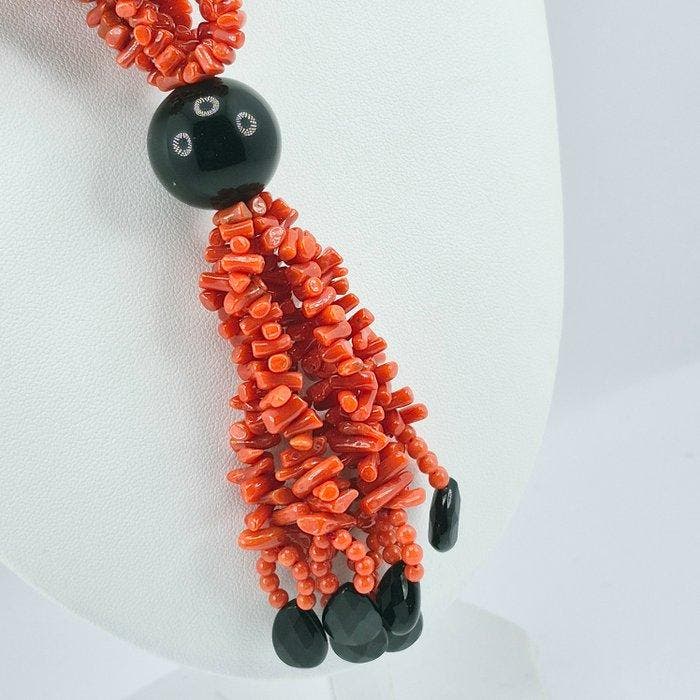 Bloedkoraal - Zilver - Halsketting - CORALLO MEDITERRANEO, Antiek en Kunst, Curiosa en Brocante