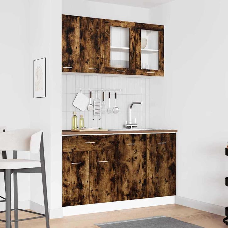 vidaXL Keuken Eenheid LYON 4 st Gerookt eiken Bewerkt hout, Huis en Inrichting, Kasten | Overige, Nieuw, Verzenden