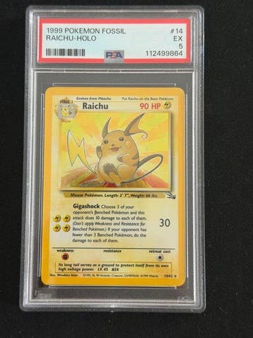 Pokémon - 1 Graded card - Raichu 14 Foil - PSA 5 - WOTC -, Hobby en Vrije tijd, Nieuw