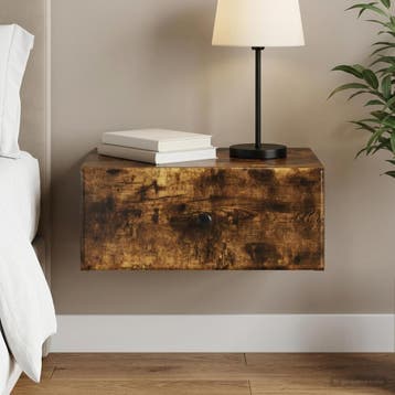 vidaXL Muurbevestigde Nachttafel Gerookt eiken 49 x 34,5 x, Verzenden