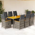 vidaXL 9-delige Bistroset met kussens poly rattan grijs, Verzenden